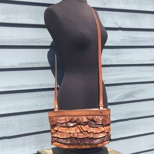 Lucky Brand Brown/Tan Ruffle Leather Crossbody